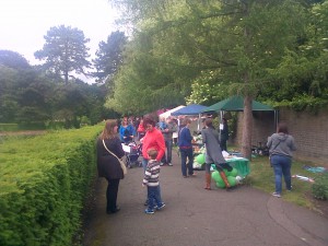 Carshalton Village Market looking from the Grove Park entrance gates